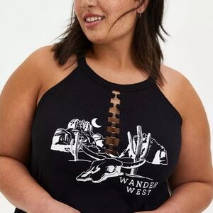 Torrid O-ring Black Wander West High Neck Tank Top - Size 3
